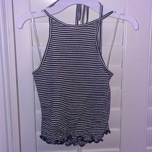 White and black stripped open back top